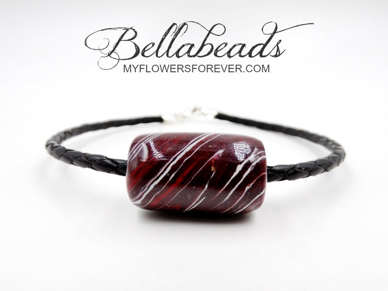 Leather &amp; Barrel Bead Bracelet - Clay