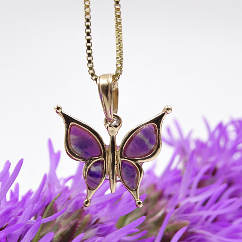 Diamond-cut Butterfly Necklace 10K Yellow Gold 18