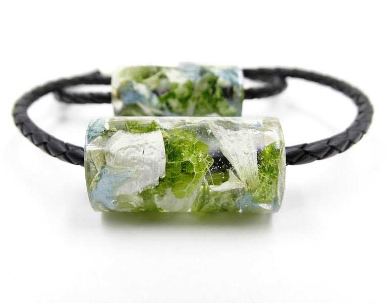 Leather &amp; Barrel Bead Bracelet - Resin, Memorial