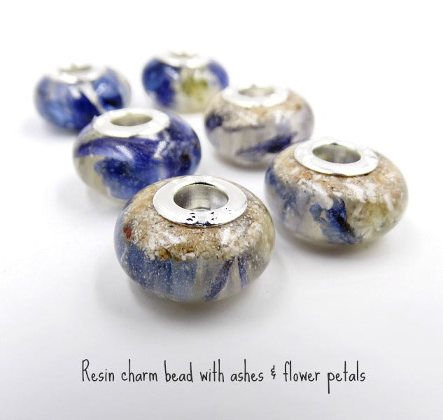 Resin Charm Bead Round - Flower Petal Jewelry Funeral Memory Beads