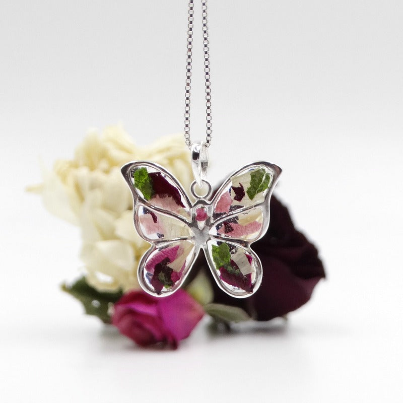 Dried flowers set in resin, memorial necklace, wedding necklace