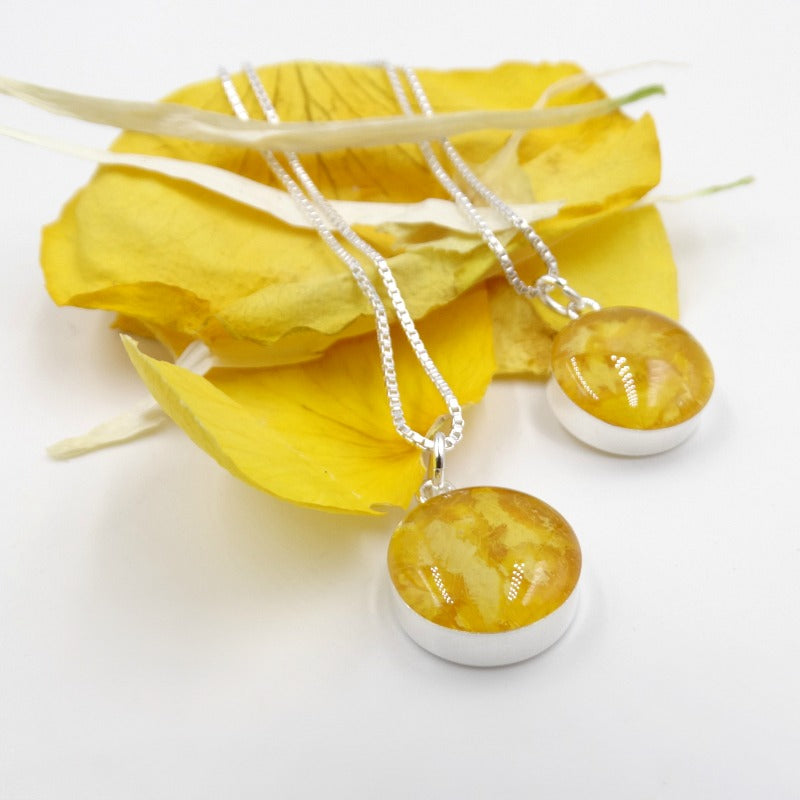 Two Timeless Blossom Pendants with preserved yellow rose petals